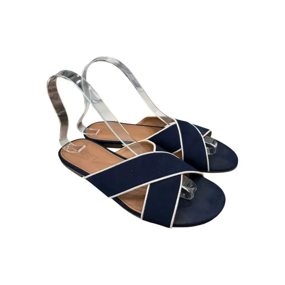 J.Crew Crisscross Slide Sandals Antique Navy White BG337 Women’s 6.5
